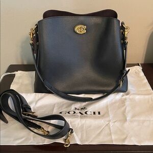 Coach Black Leather Shoulder Bag with Gold Accents